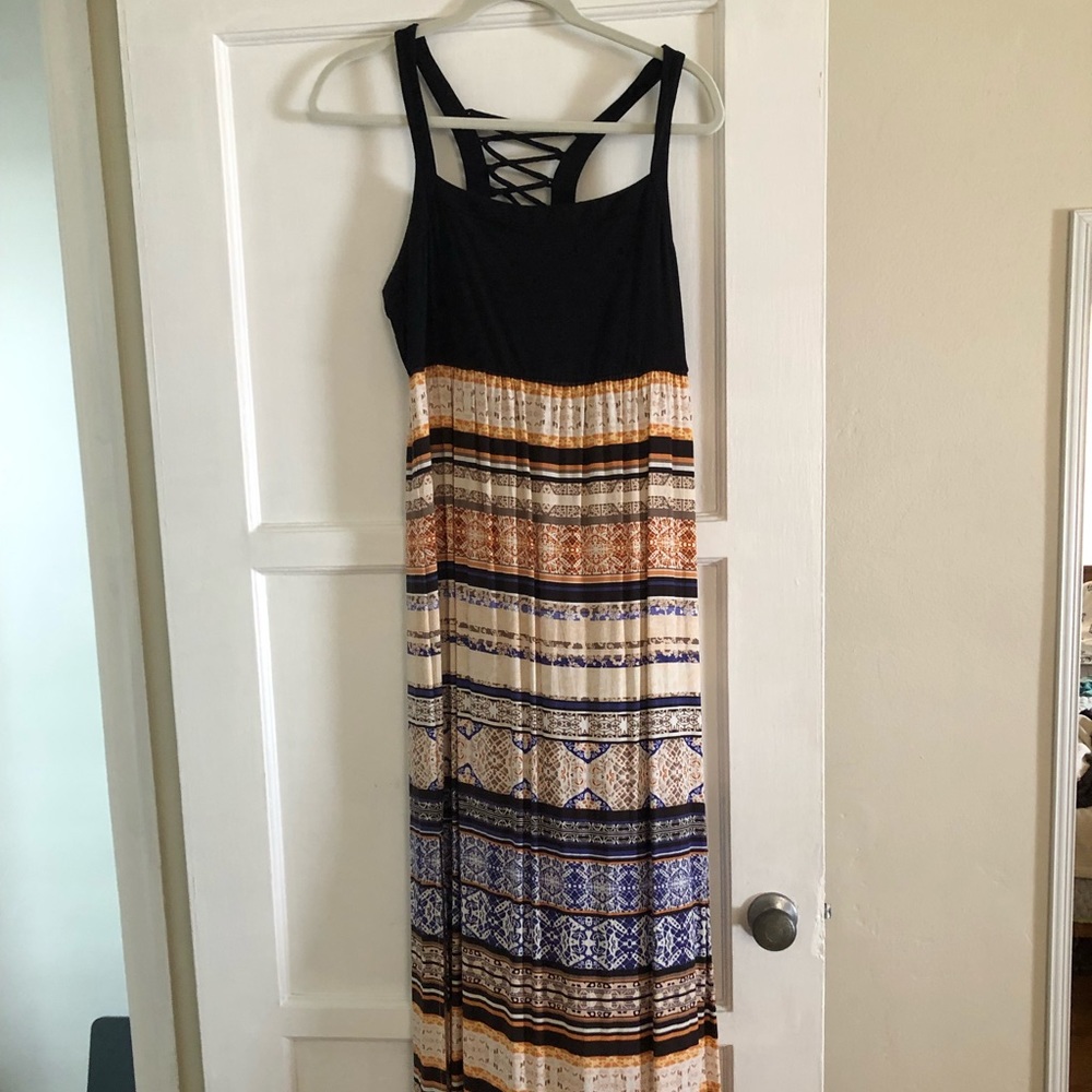 Multi-colored maxi dress with slit